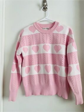 Pink Heart-Stripe Crewneck Sweater